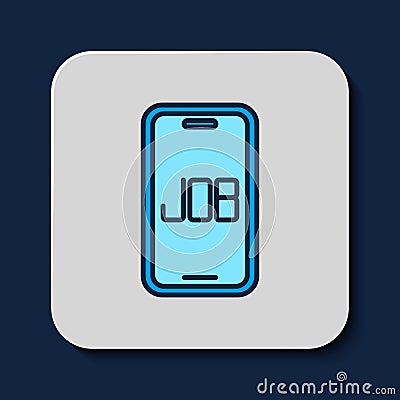 Filled outline Search job icon isolated on blue background. Recruitment or selection concept. Human resource and Vector Illustration