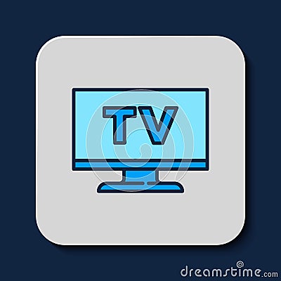Filled outline Smart Tv icon isolated on blue background. Television sign. Vector Vector Illustration