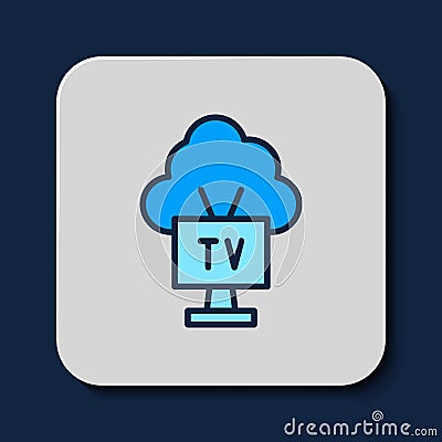 Filled outline Smart Tv icon isolated on blue background. Television sign. Vector Vector Illustration