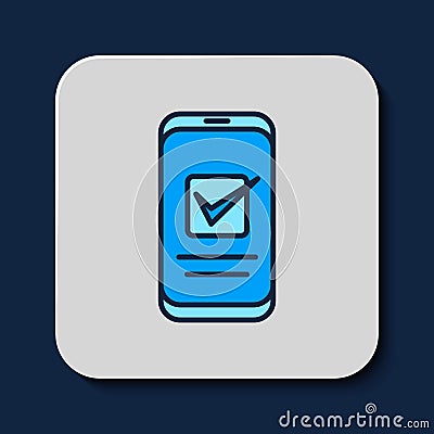 Filled outline Smartphone, mobile phone icon isolated on blue background. Vector Vector Illustration