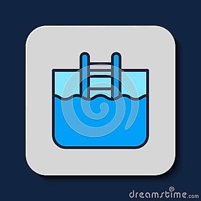 Filled outline Swimming pool with ladder icon isolated on blue background. Vector Vector Illustration