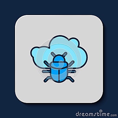 Filled outline System bug on a cloud icon isolated on blue background. Cloud computing design concept. Digital network Vector Illustration