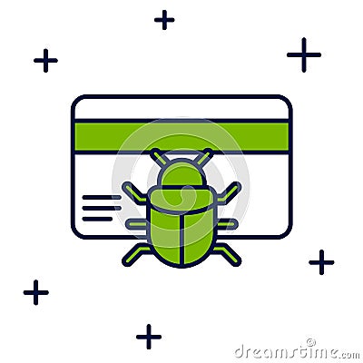 Filled outline System bug in credit card icon isolated on white background. Code bug concept. Bug in the system. Bug Stock Photo
