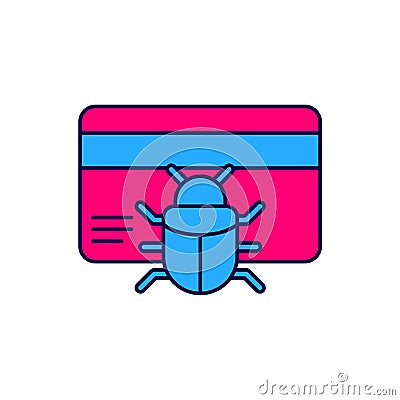 Filled outline System bug in credit card icon isolated on white background. Code bug concept. Bug in the system. Bug Vector Illustration
