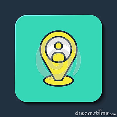 Filled outline Taxi client icon isolated on blue background. Turquoise square button. Vector Vector Illustration