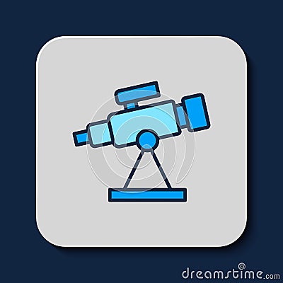Filled outline Telescope icon isolated on blue background. Scientific tool. Education and astronomy element, spyglass Vector Illustration
