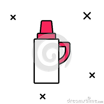 Filled outline Thermos container icon isolated on white background. Thermo flask icon. Camping and hiking equipment Vector Illustration