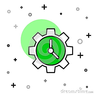 Filled outline Time Management icon isolated on white background. Clock and gear sign. Productivity symbol. Vector Vector Illustration