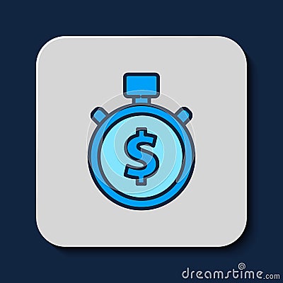 Filled outline Time is money icon isolated on blue background. Money is time. Effective time management. Convert time to Stock Photo