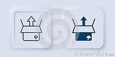 Filled and outline Unboxing icon isolated on grey background. Square button. Vector Stock Photo