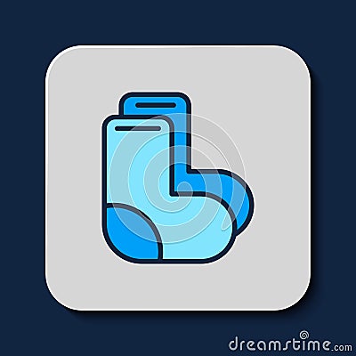 Filled outline Valenki icon isolated on blue background. National Russian winter footwear. Traditional warm boots in Vector Illustration
