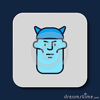 Filled outline Viking head icon isolated on blue background. Vector Vector Illustration