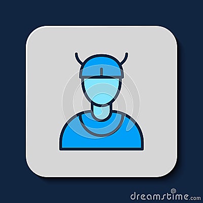Filled outline Viking head icon isolated on blue background. Vector Vector Illustration