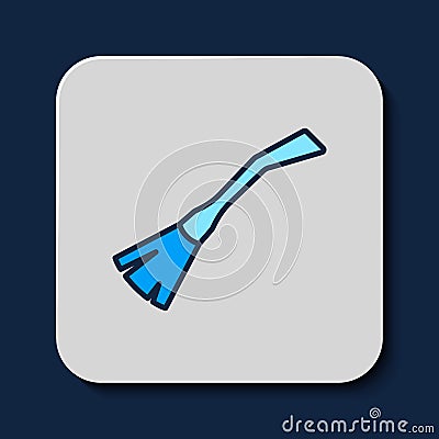 Filled outline Witches broom icon isolated on blue background. Happy Halloween party. Vector Vector Illustration