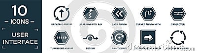 filled user interface icon set. contain flat updating arrow, up arrow with ray tracing, back arrow, curved with broken line, Vector Illustration