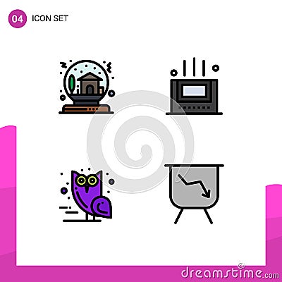 4 Filledline Flat Color concept for Websites Mobile and Apps bowl, halloween, globe, mat, scary Vector Illustration