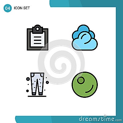 4 Filledline Flat Color concept for Websites Mobile and Apps checklist, pent, climate, storage, shopping Vector Illustration