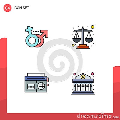 4 Filledline Flat Color concept for Websites Mobile and Apps gender, music, symbol, mortgage loan, bank Vector Illustration