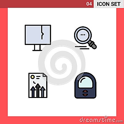 Filledline Flat Color Pack of 4 Universal Symbols of alert, business, virus, find, graph Vector Illustration