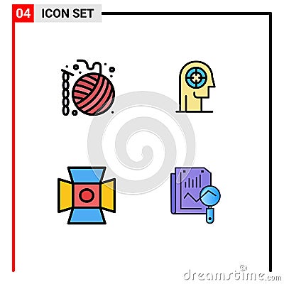 Filledline Flat Color Pack of 4 Universal Symbols of ball, human, hobbies, concentration, photo Vector Illustration