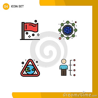 Filledline Flat Color Pack of 4 Universal Symbols of congress, earth, global, international, pollution Vector Illustration