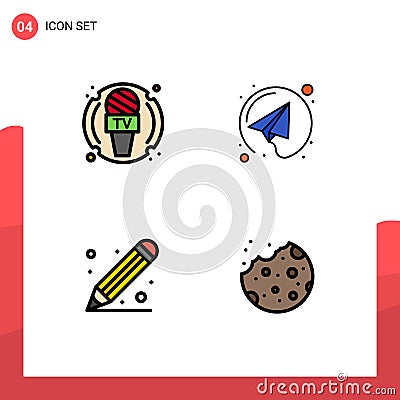 Filledline Flat Color Pack of 4 Universal Symbols of device, school, news, send, bake Vector Illustration