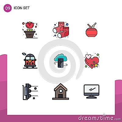 Filledline Flat Color Pack of 9 Universal Symbols of information, cloud storage, china, business, public transport Vector Illustration