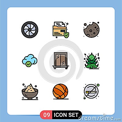 Filledline Flat Color Pack of 9 Universal Symbols of tree, window, cookie, interior, storage Vector Illustration