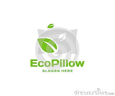 Filler of a soft pillow from eco materials logo design. Hygiene pillow with leaves graphic design Vector Illustration