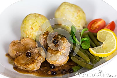 Fillet with Dumplings, green Beans Stock Photo