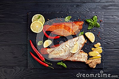 Fillet of hot smoked red snapper Stock Photo