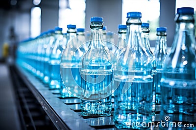 Automatic bottles plant plastic fresh production pure manufacture line factory water industrial Stock Photo