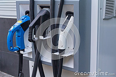 Filling station electric vehicle close up Stock Photo