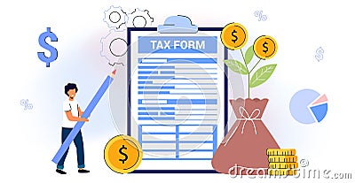 Filling tax from Analyzing financial data Online tax payment Return as document for VAT Vector Illustration