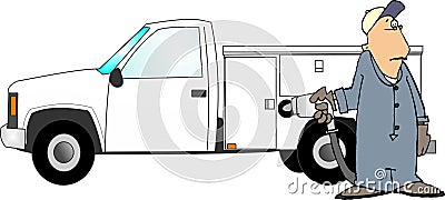 Filling a truck with gas Cartoon Illustration