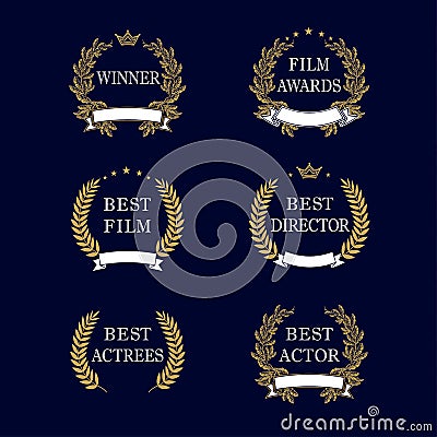 Best film award golden laurel emblem Vector Illustration