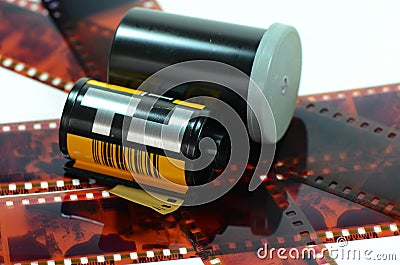 Film cartridge for film camera. Stock Photo