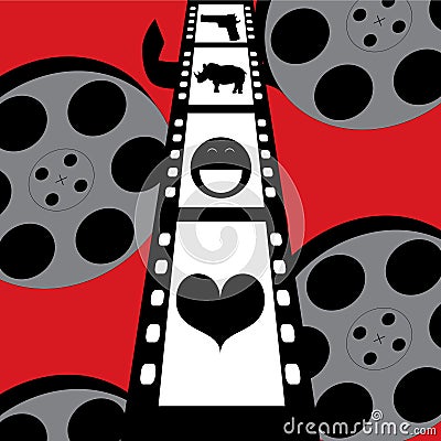 Film cinema reel seamless pattern and movie film strip with icons Vector Illustration