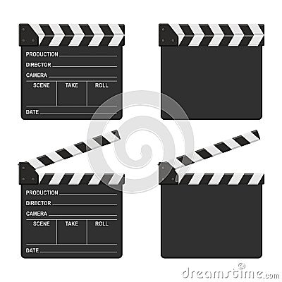 Film clapper board set isolated on white background. Blank movie clapper cinema Vector Illustration