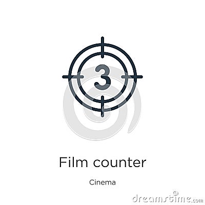 Film counter icon. Thin linear film counter outline icon isolated on white background from cinema collection. Line vector sign, Vector Illustration