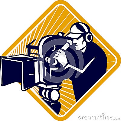 Film Crew Cameraman Shooting Filming Camera Shield Vector Illustration