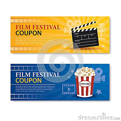 Film festival banner and coupon. Cinema movie element design Vector Illustration