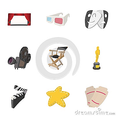 Film icons set, cartoon style Vector Illustration