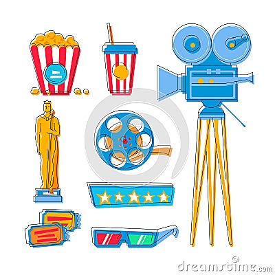 Film industry and filming - flat design style icons set Vector Illustration