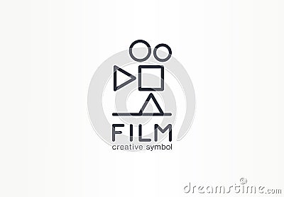 Film, movie industry creative symbol concept. Play, stop, pause button, cinema abstract business logo. Vintage video Vector Illustration