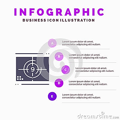 Film, Movie, Numbers, Opening, Premiere Solid Icon Infographics 5 Steps Presentation Background Vector Illustration