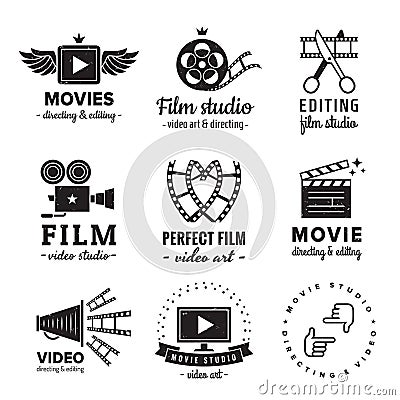 Film, movie and video logo vintage vector set. Hipster and retro style. Vector Illustration