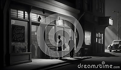 Film noir shadows contrasts atmosphere created with generative AI Stock Photo