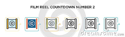 Film reel countdown number 2 vector icon in 6 different modern styles. Black, two colored film reel countdown number 2 icons Vector Illustration