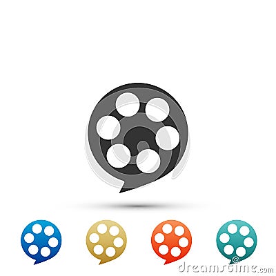 Film reel icon isolated on white background. Set elements in colored icons. Flat design. Vector Vector Illustration